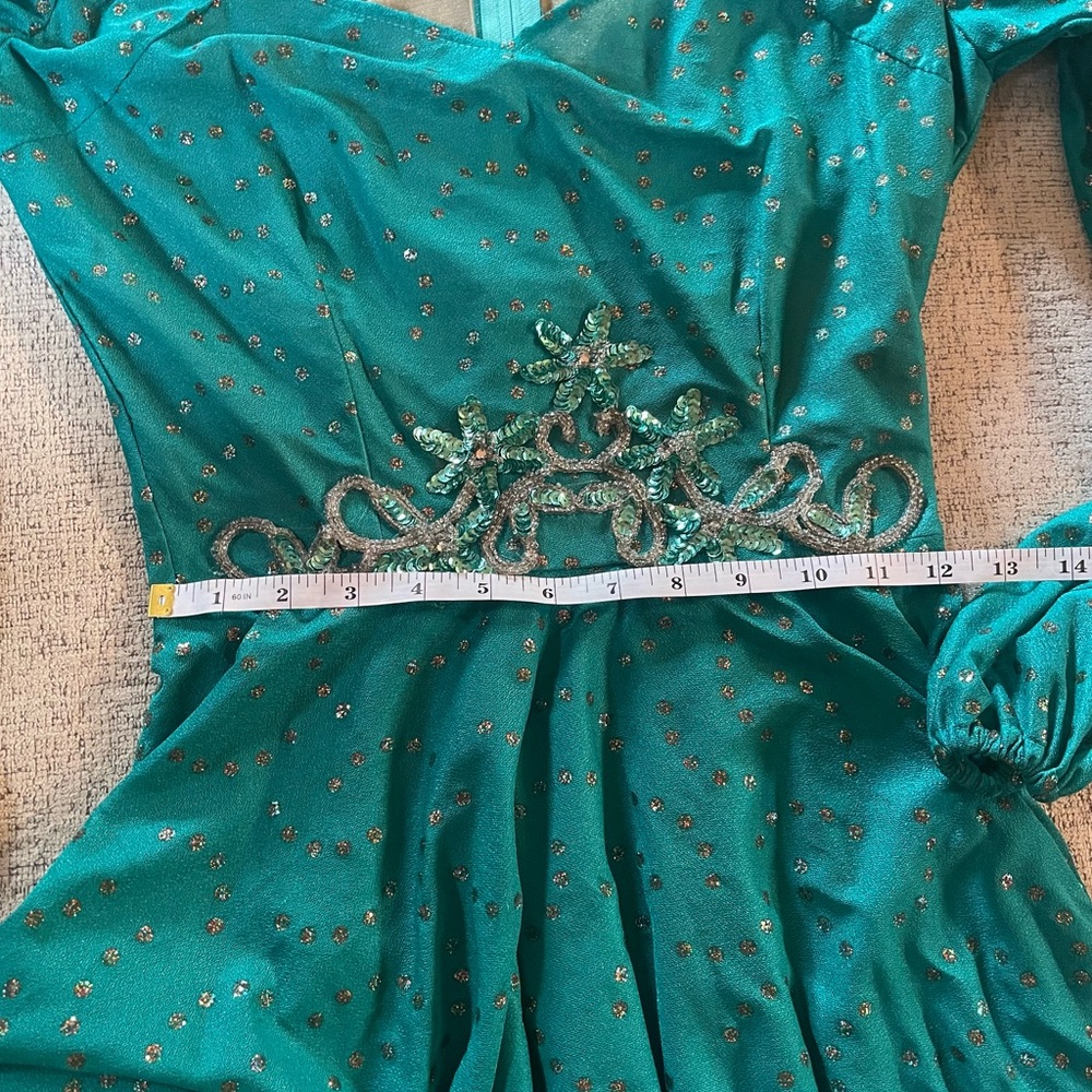 Vintage Handmade Teal Green Handmade Dance Dress 1980s Beaded Detail - Picture 4 of 8